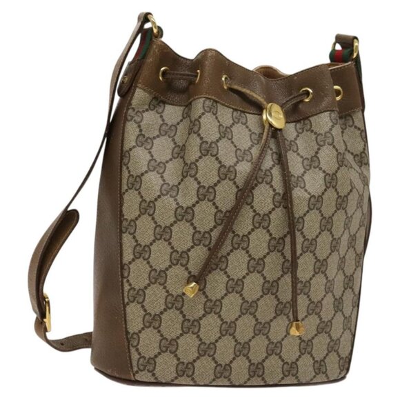GUCCI GG Supreme Sherry Line Shoulder Bag PVC Beige Gold Auth - Picture 1 of 16